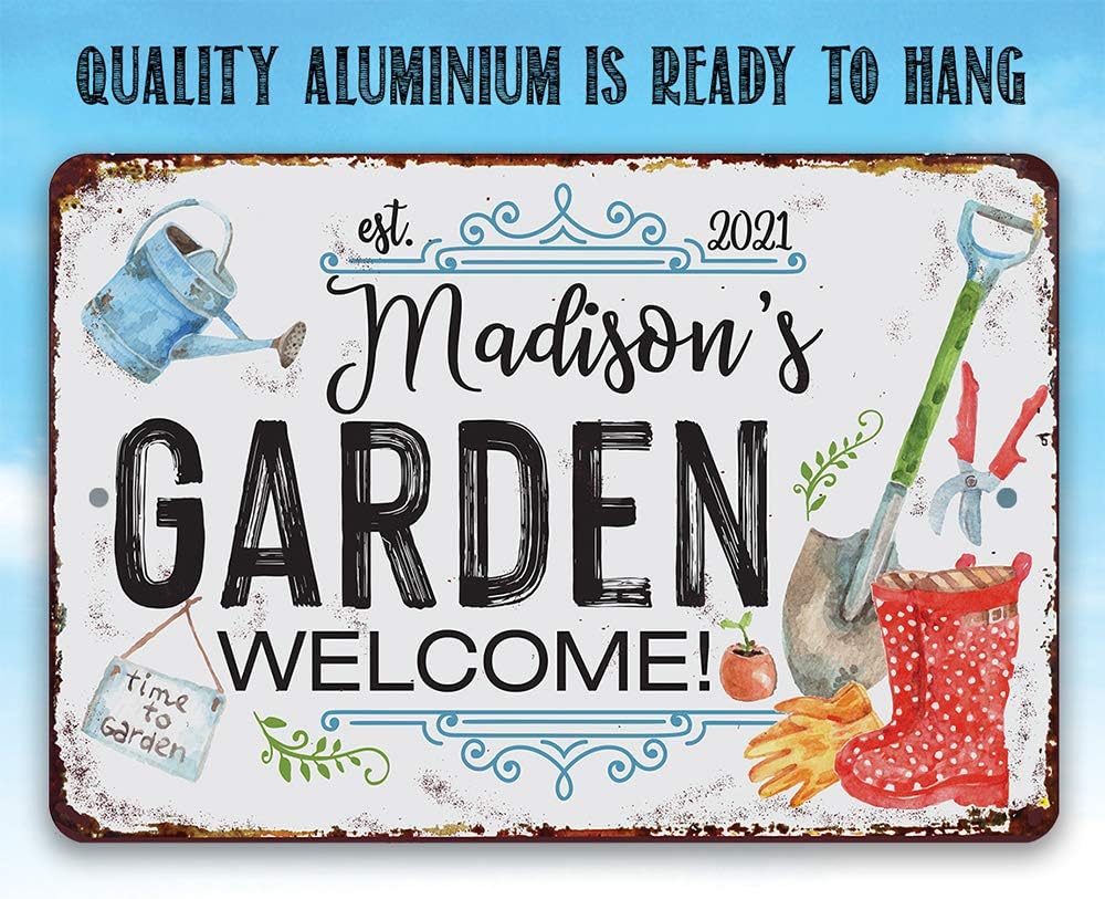 Personalized Garden Sign - Great Lawn Yard Plant Display, Green House Garden Tools Print and She Shed Decor, Great Gardeners Gift, 12x18 or 8x12 Indoors or Outdoors Vintage Durable Metal Sign