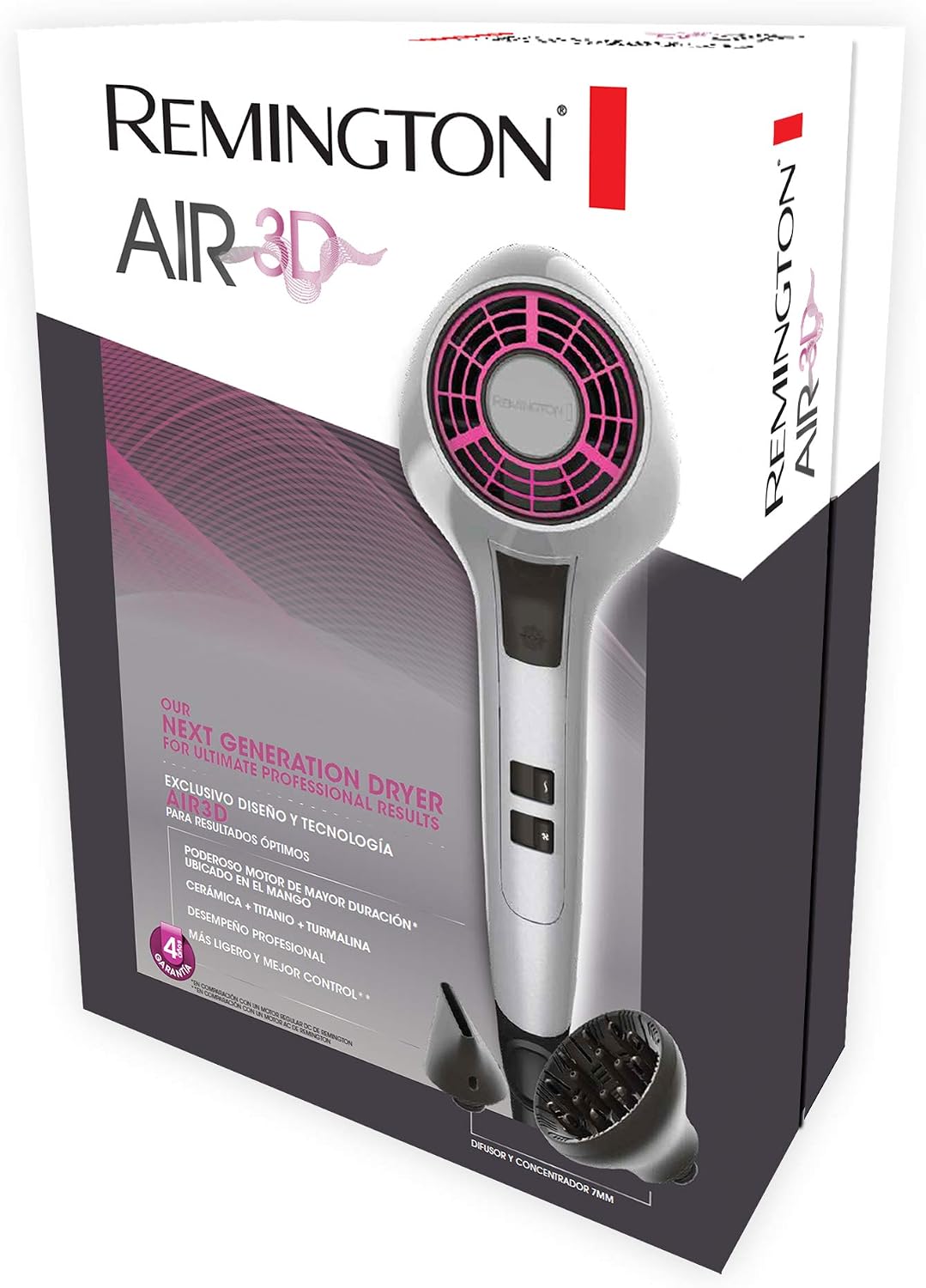 Remington Secadora remington air3d motor htdc, rosada d7777 Rosa/Plateado :  Amazon.com.mx: Belleza