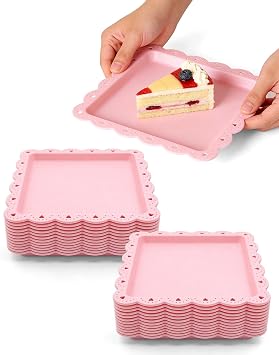 Serving Platter, 24 Pack Plastic Serving Tray Reusable Serving Trays with Lace Rim Appetizer Trays, Food Trays for Buffet, Fruit, Cookie, Charcuterie, Appetizer, Snack Pink