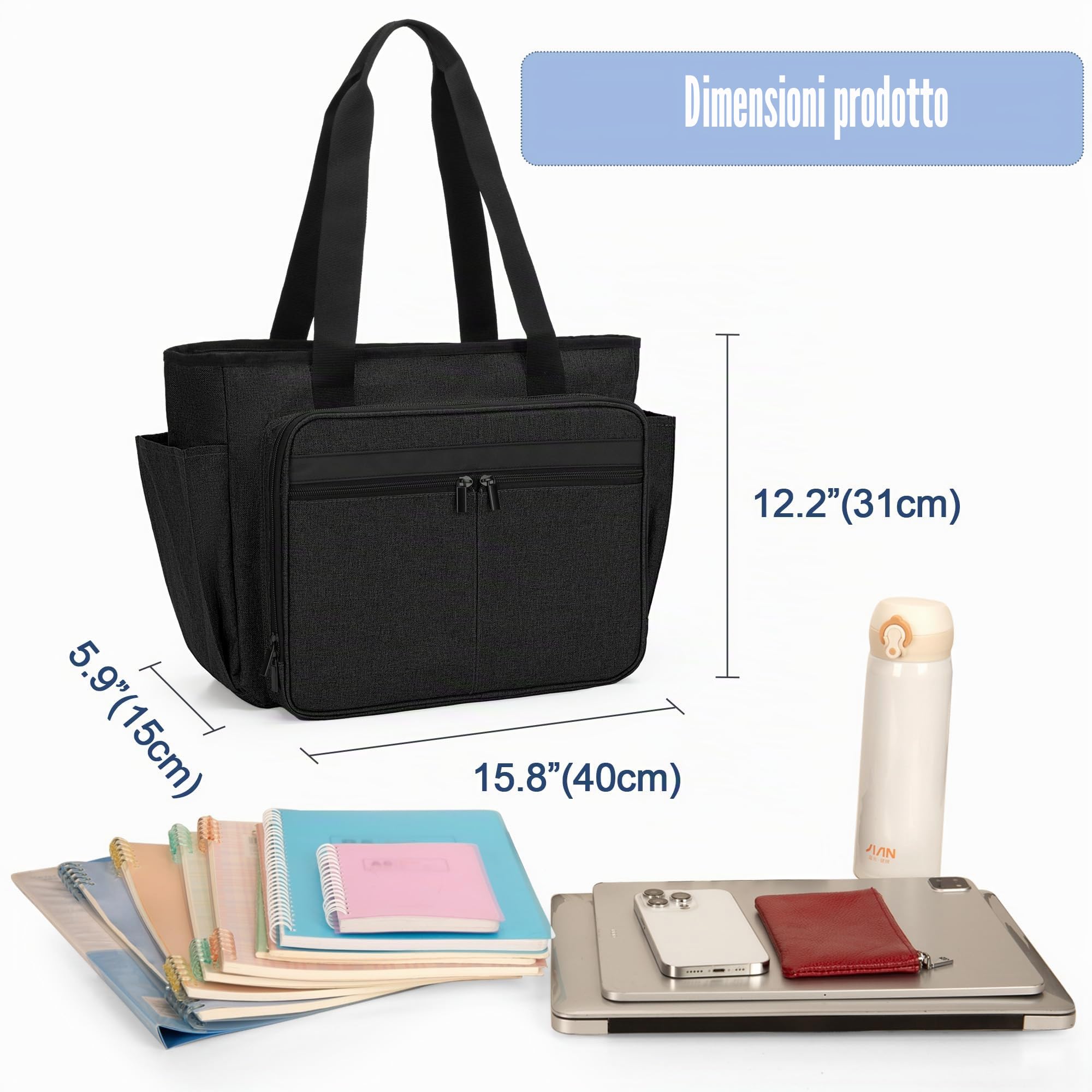 Trunab Borsa Tote per Laptop per Insegnanti con Tasca Espandibile per Cartelle Portadocumenti, Borsa Tote per Infermieri per Donne, Valigetta per Laptop da Ufficio