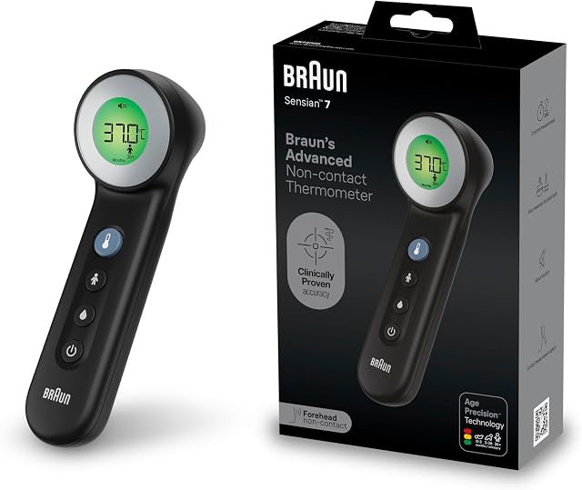 Braun Sensian 7 Forehead non-contact thermometer Black | Age Precision Technology | 3-in1 | Colour-Coded Digital Display | Baby and Child Friendly | #1 Brand among doctors1 | BNT400