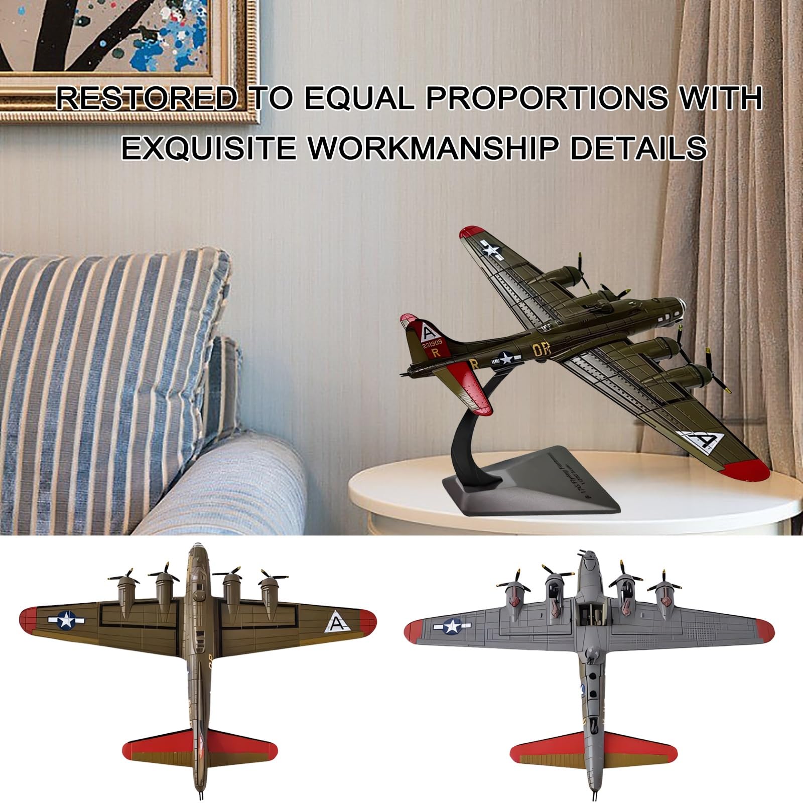 Modello aereo bombardamento militare in lega pressofusa B-17G scala 1:200, dettagli alta precisione, lega zinco antiruggine, parti mobili for collezionisti, display, regalo educativo