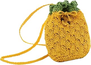 Danse Jupe Women Pineapple Purse Mini Drawstring Shoulder Bag Crochet Beach Bag Crossbody Phone Purse(Yellow2)