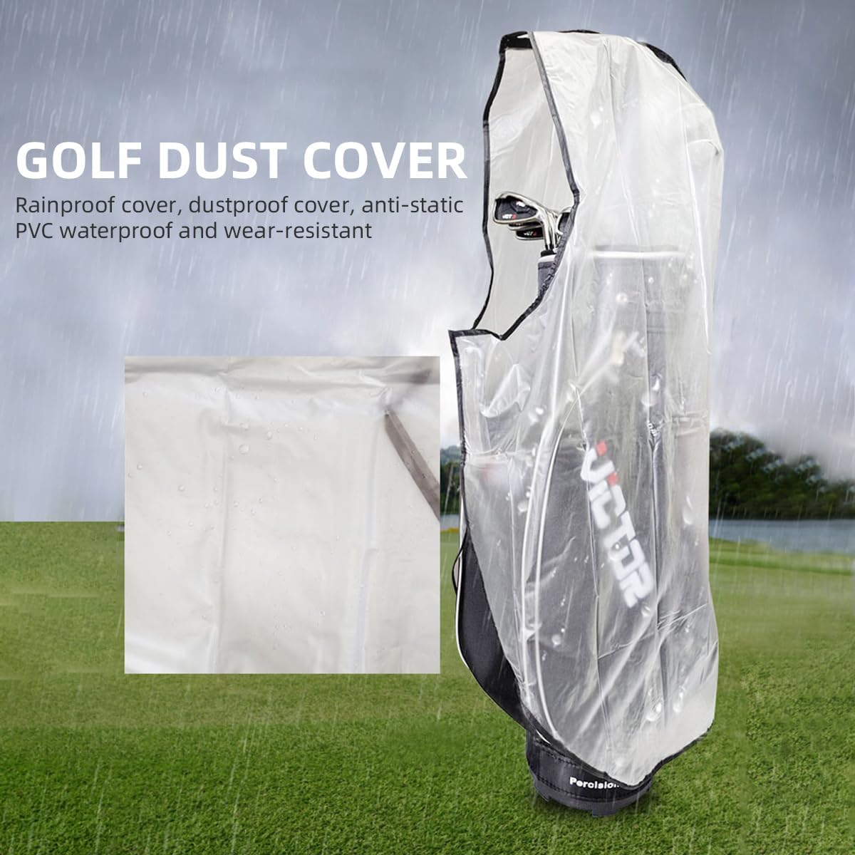 Scott Edward Golf Bag Rain Cover, Transparent Waterproof PVC Golf Bag Clear Rain Cover Protection Cover for Golf Push Carts, Anti-dust Club Bags Raincoat for Golfer