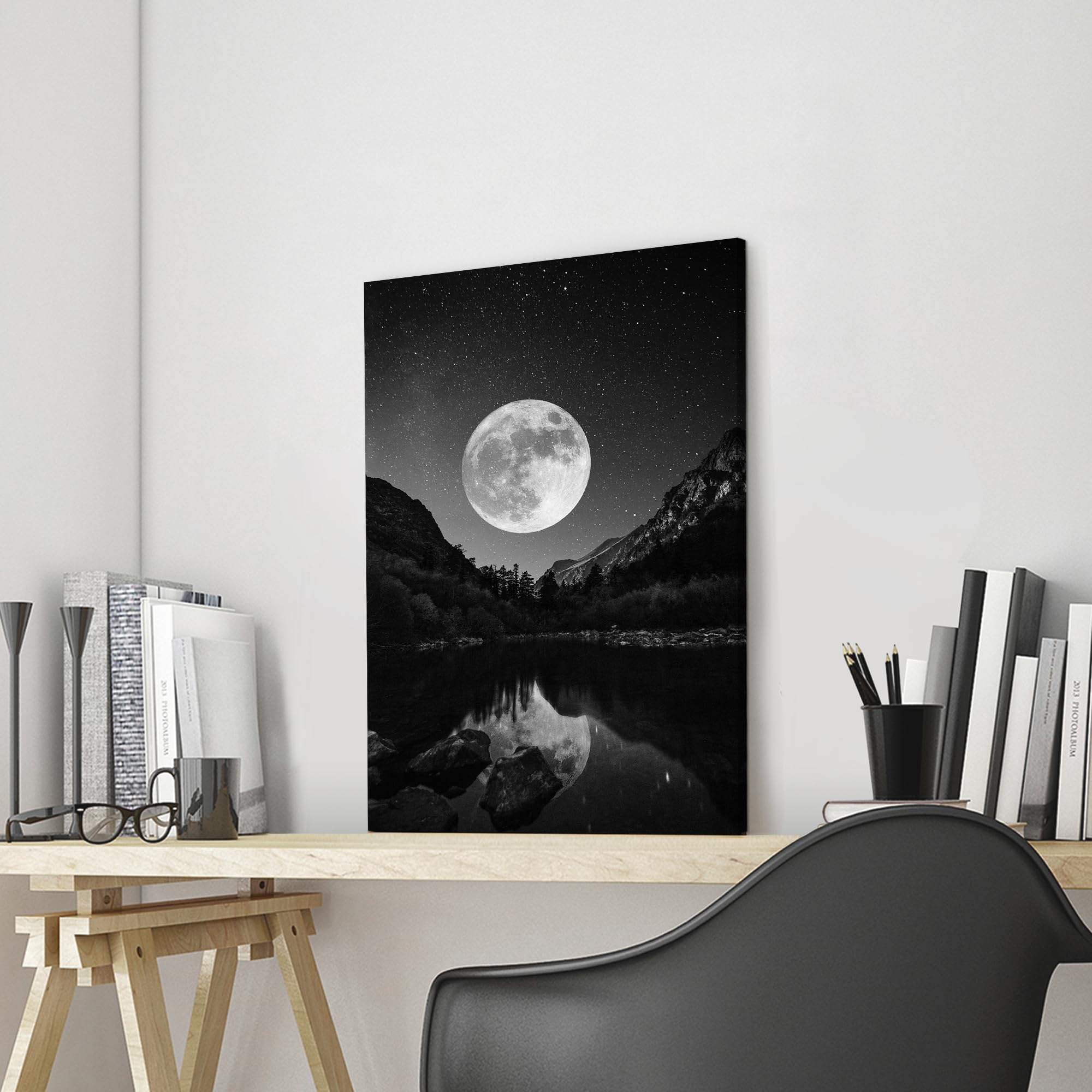 Amazon.com: Full Moon Canvas Wall Art: Black Night View