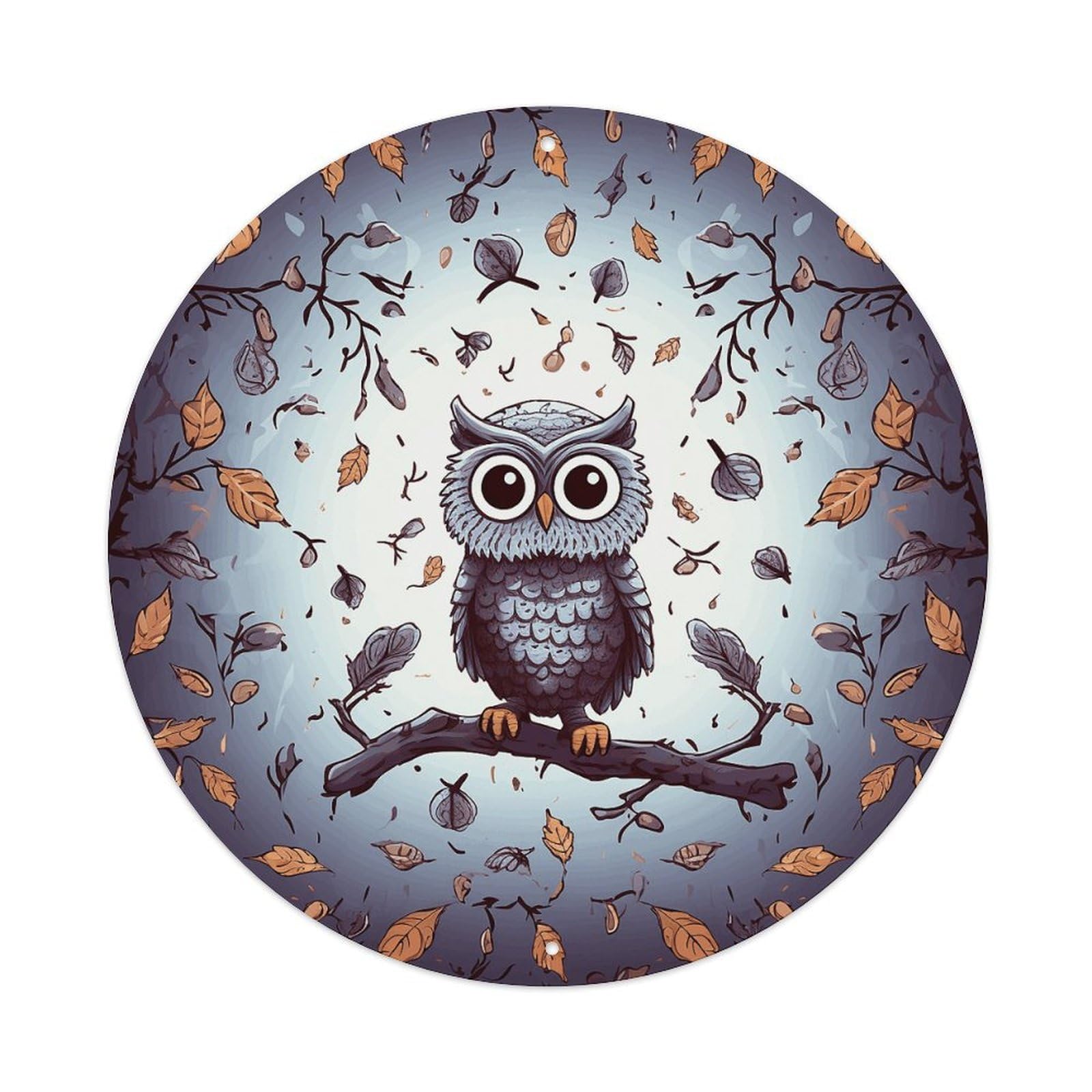 LZQPOEAS Owl Tree Branches Round Aluminum Wall Art Sign, Metal Indoor Wall Decor with Holes, Durable Circular Aluminum Plaque for Home, Bar, Cafe, Living Room, And Office Decoration