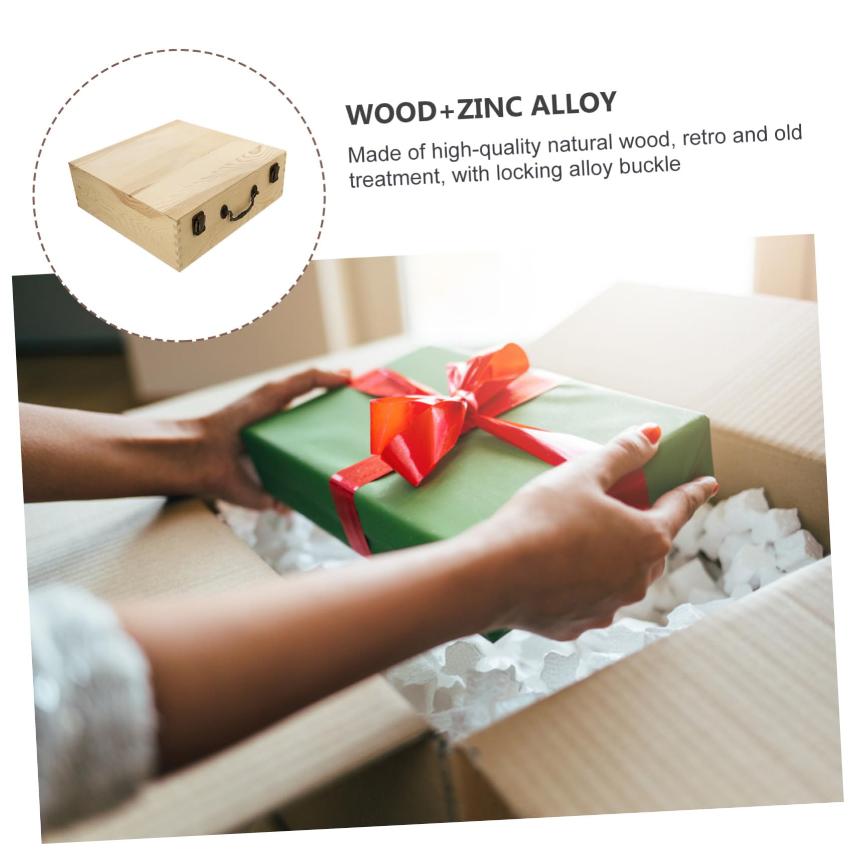 ERINGOGO Holzbox tragbare Aufbewahrungsbox aus Synthetischem Material mit Deckel im Vintage Stil Dekorativer Aufbewahrungskoffer für Haushalt und Geschenkverpackung
