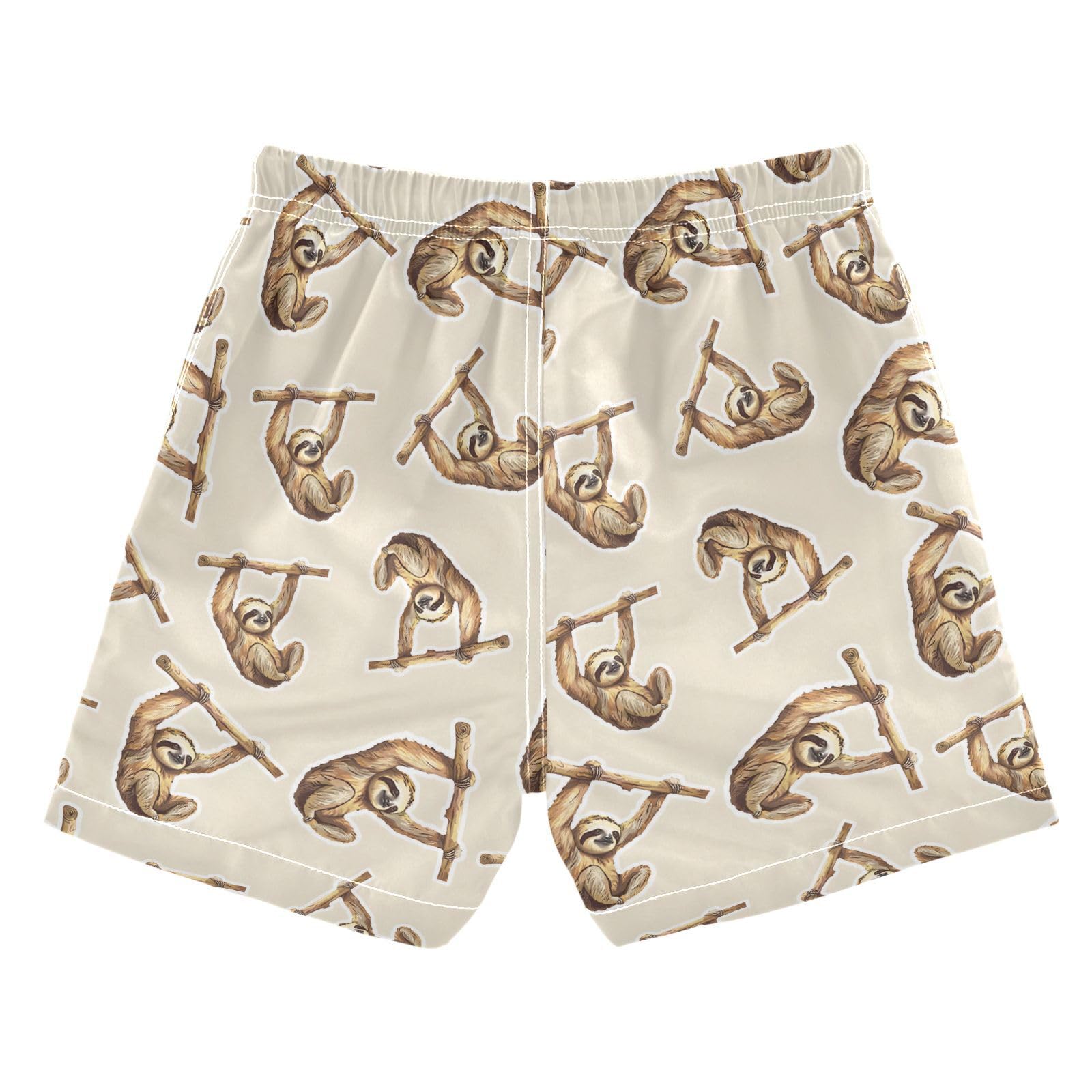 ALAZA Brown Sloth Animal Boys Quick Dry Beach Board Shorts Kids Swim Trunks Bathing Suit Swimsuit 3T