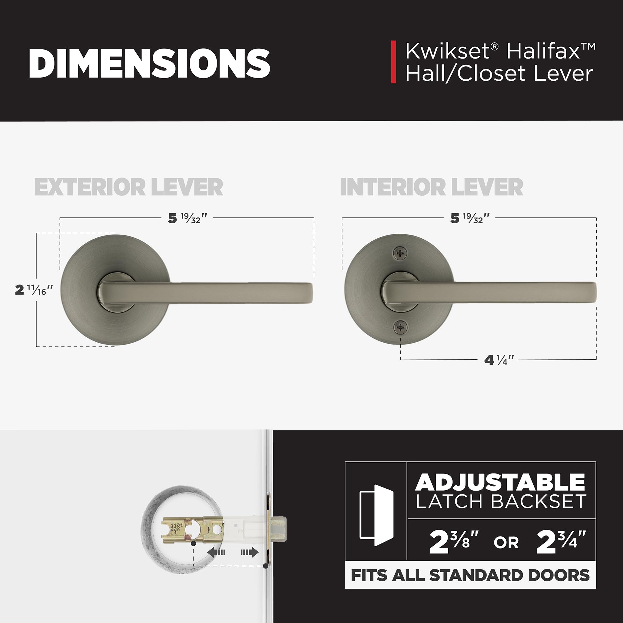 haluc❤ Kwikset Halifax Interior Round Passage Door Handle, Lever for