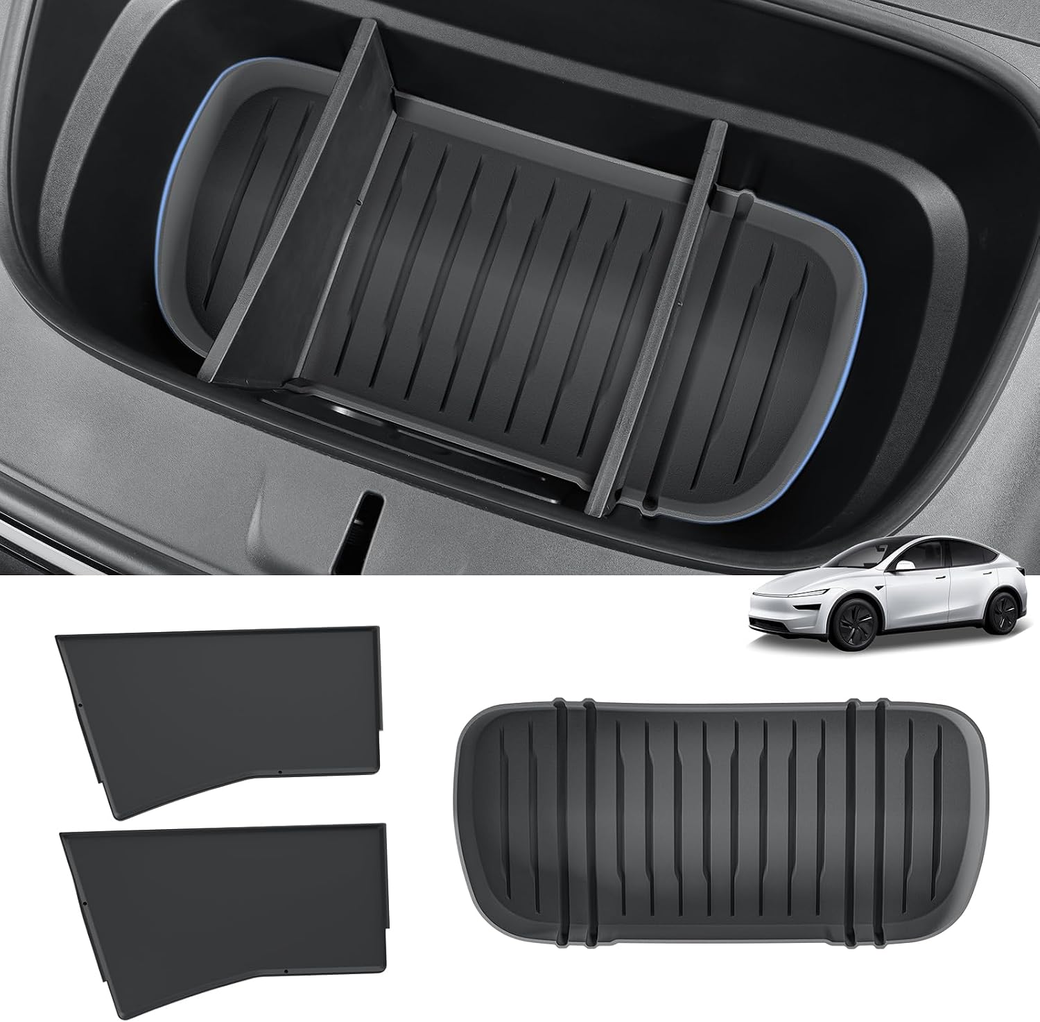 LUCKEASY 2PCS Front Trunk Mat & Front Trunk Divider for Tesla Model Y Juniper 2025 2026 (Not Fit Standard) Storage Separation for Model Y Juniper Accessories Black