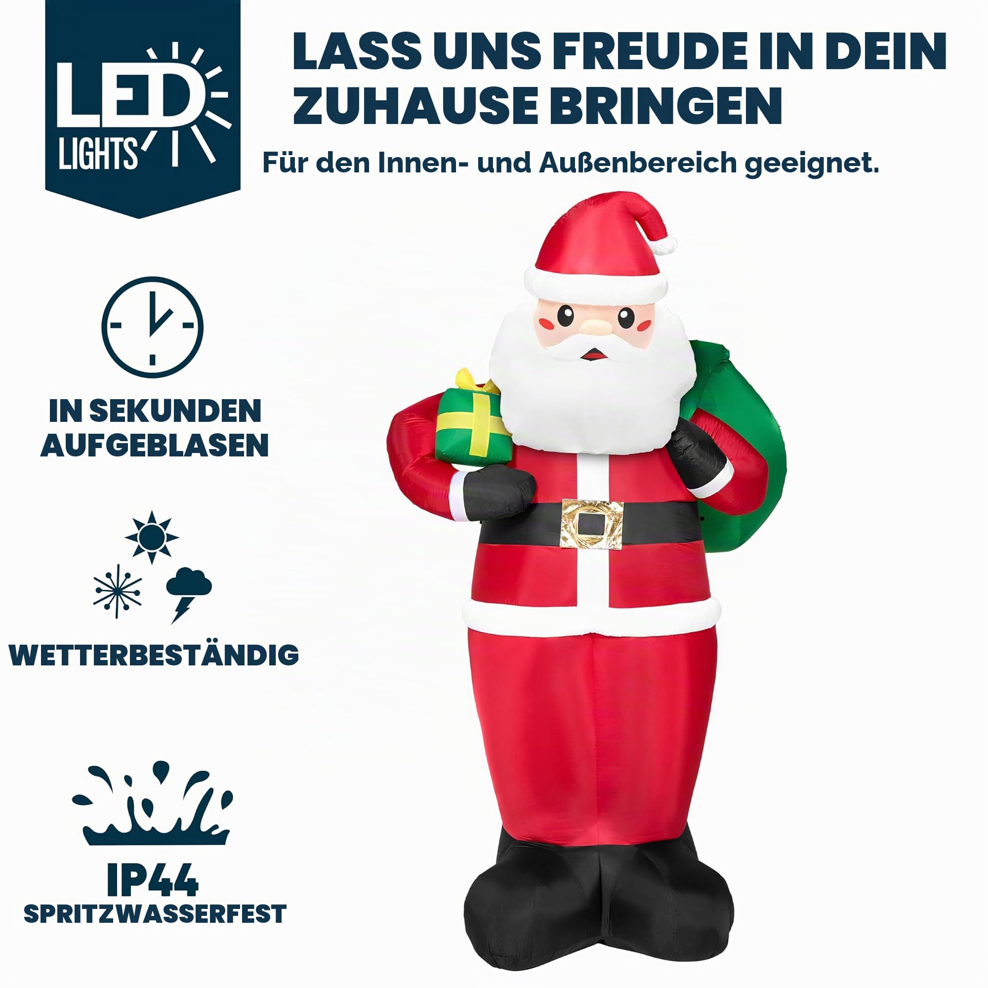 JOIEDOMI 3.65M/12FT hoher riesiger aufblasbarer Weihnachtsweihnachtsmann mit Geschenken, Weihnachtsdekoration mit eingebauten LEDs für Weihnachtsdekorationen im Freien, Hof, Innen- und Außenbereich