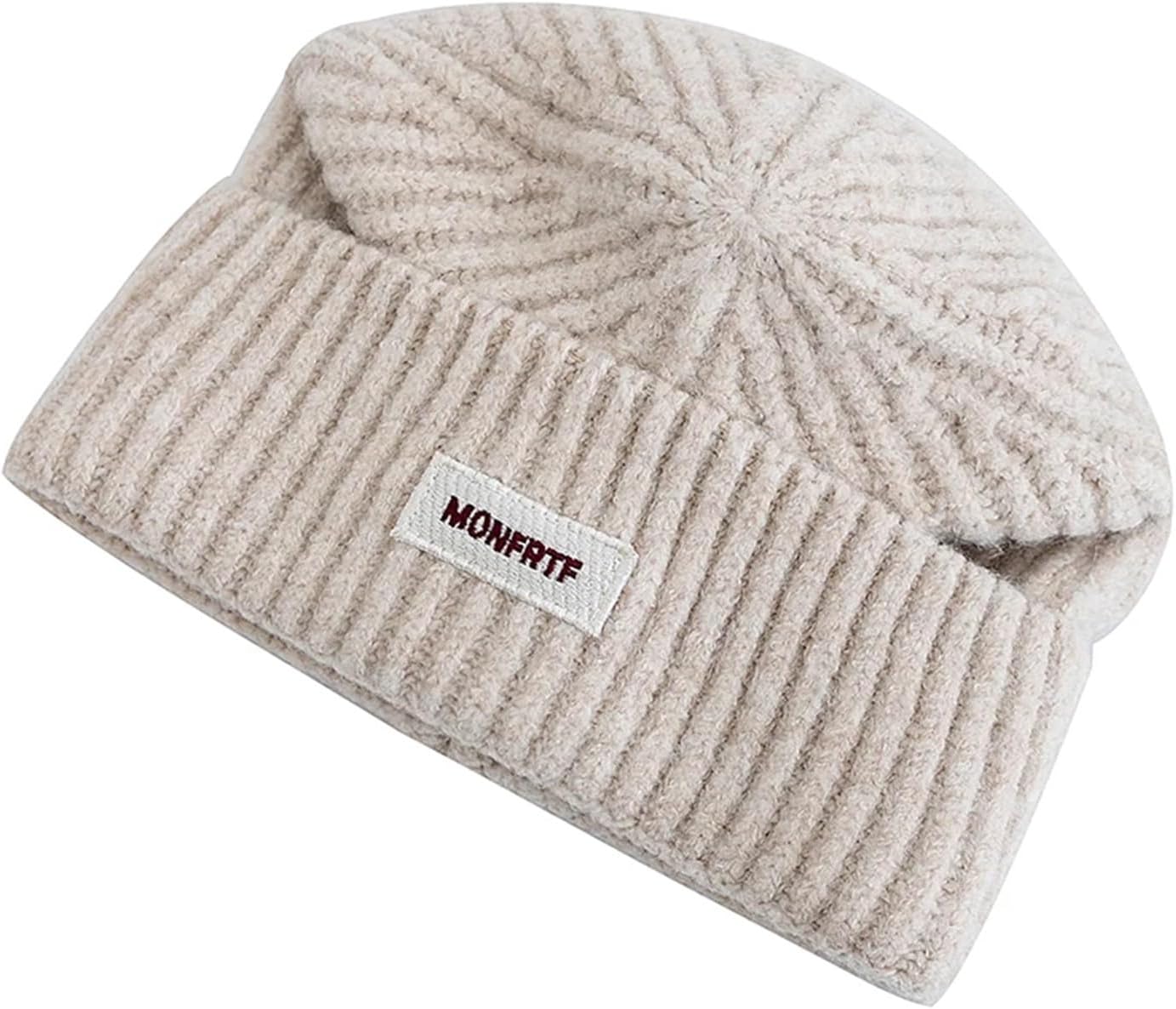 1 x Y2K Winter Style Loose Hat for Women, Warm, Plain Colour, with MONFRTF Letters, Fabric for Girls