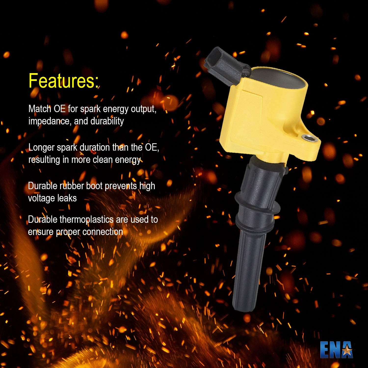 ENA Set of 10 Yellow Ignition Coil Pack Compatible with Ford Lincoln Mercury F150 F250 F350 F450 E150 E350 E450 Town Car Expedition Mustang GT Marquis 4.6L 5.4L 6.8L V8 V10 Replacement for DG508 FD503