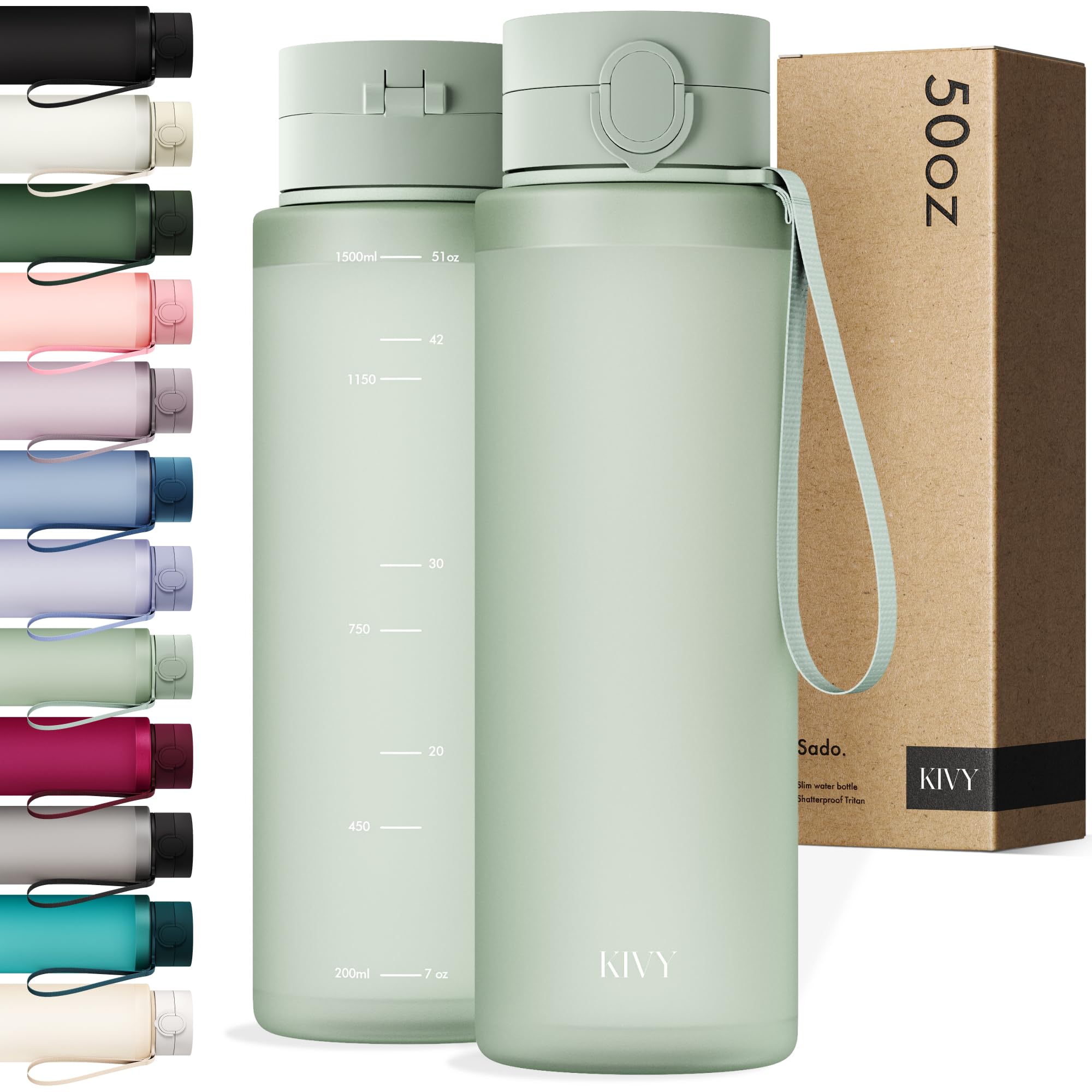 KIVY Flip Top Water Bottle (Light Green, 1500ml)