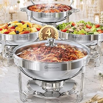 WARMOUNTS Chafing Dishes for Buffet, Food Warmers with Glass Lid, 4 Pack