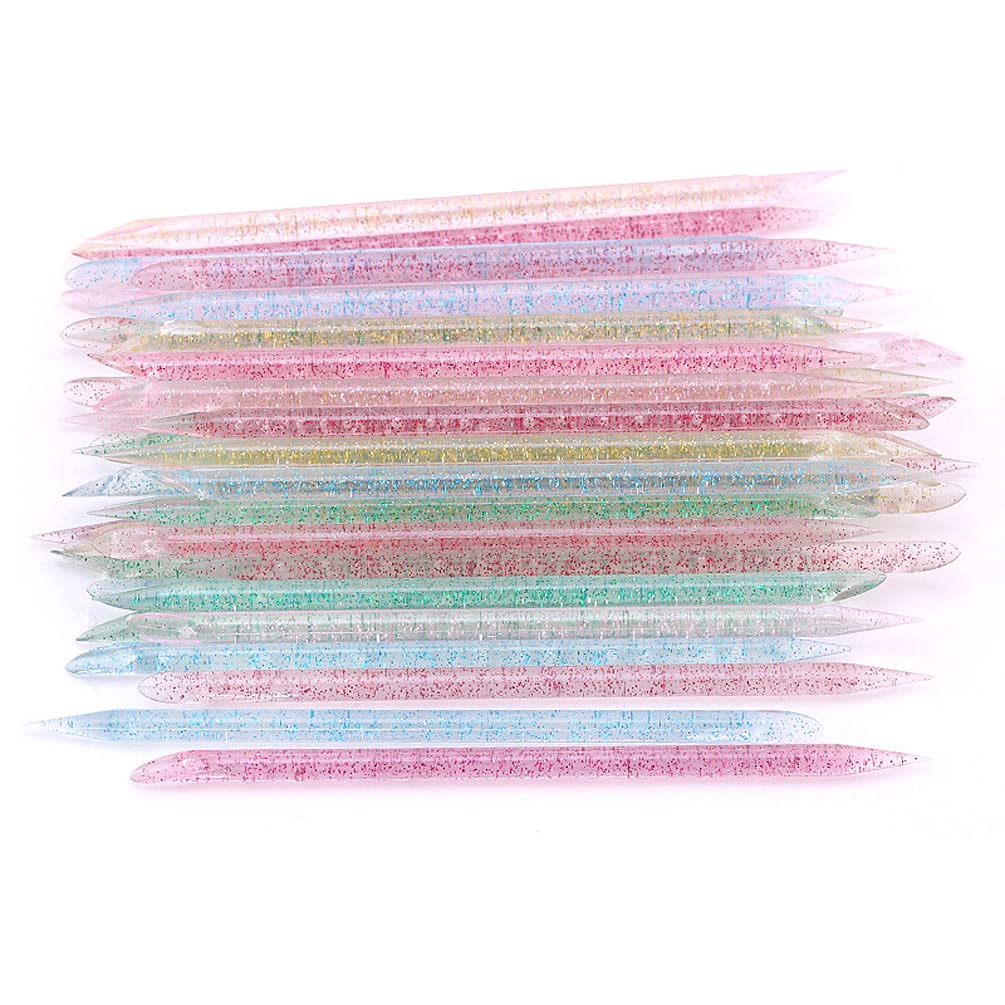 100 Pcs Glitter Acrylic Double Sided Nail Sticks Multi-Purpose Cuticle Pusher Manicure Pedicure Tool, Mixed Color