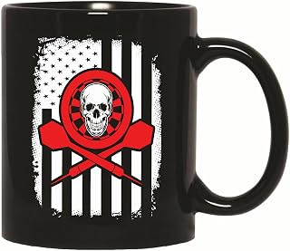 Funny Gift for Dart Lovers Featuring American Flag and Skull Design 11oz 15oz Black Coffee Mug