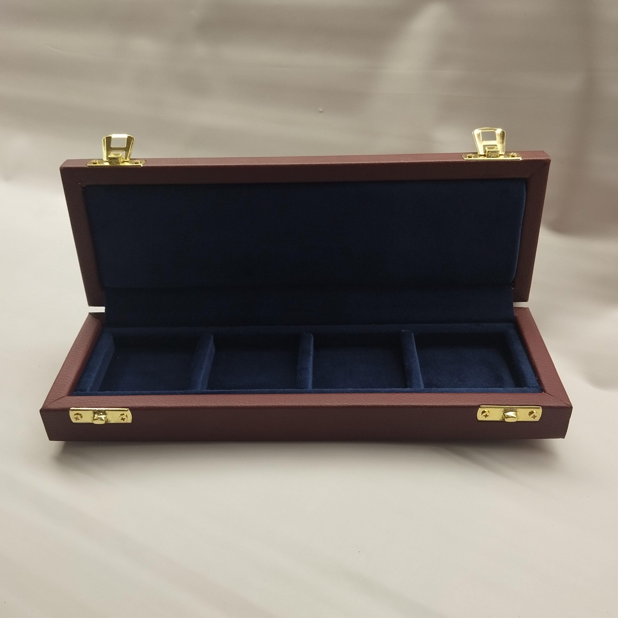 Cofanetto per monete da collezione 4 caselle 47x47 mm in legno e velluto, numismatica, Made in Italy artigianale, Coins&More
