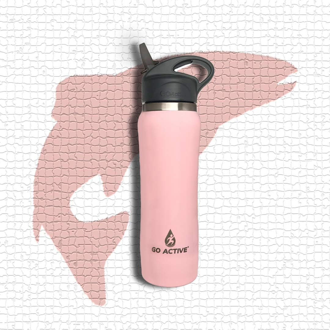 GO Active Insulated Water Bottle with Straw. Stainless Steel Fitness Bottles with Double Walled Vacuum Insulation are Leak Proof, BPA Free Great for Yoga and Keep ice 24 Hours!