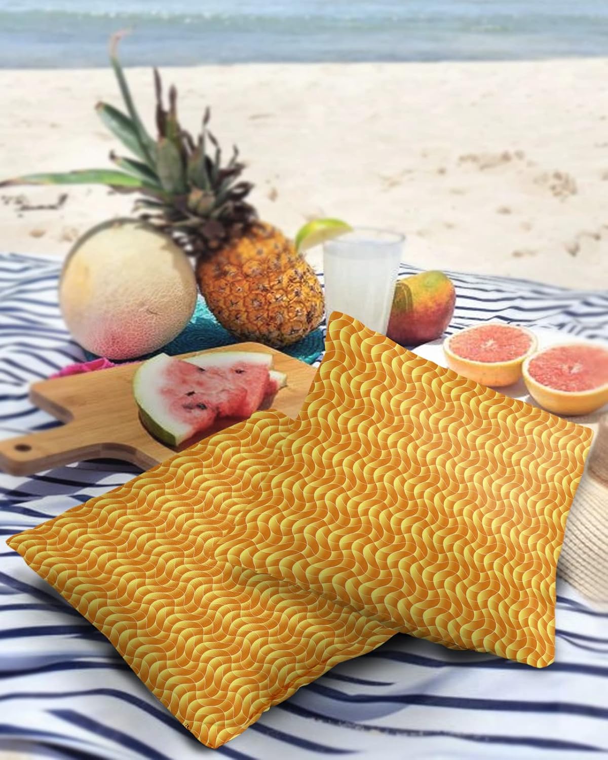 Minimalist Geometric Outdoor Pillow Cover 26x26 Inch Cushion Sham Case, Waterproof Decorative Square Throw Pillowcase for Outside Garden Patio Porch Couch Chair Tent Abstract Modern Geometric Orange