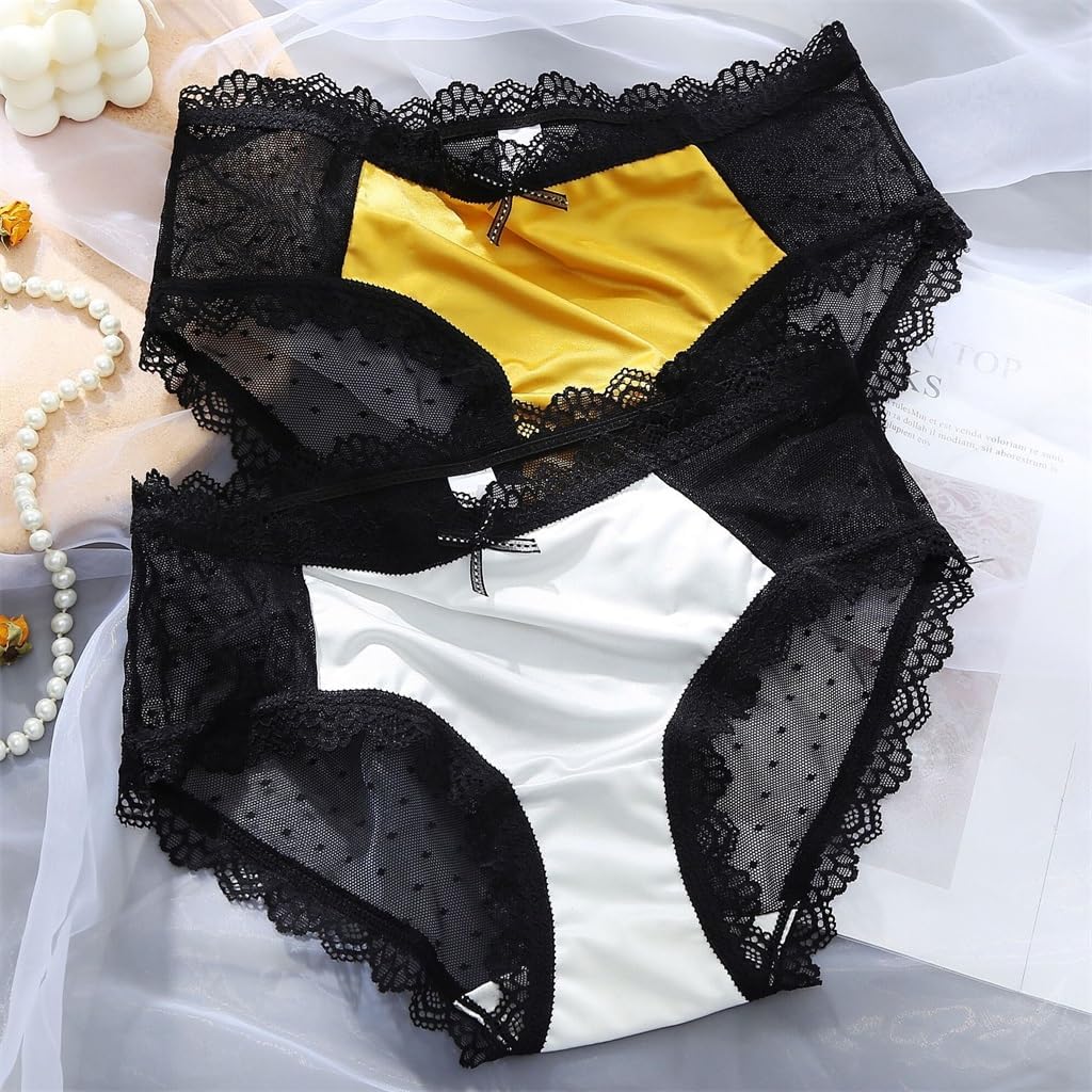 Mid-waist Ice Silk Panties Female Sense of Lace Slip Cotton File Trunks Thin