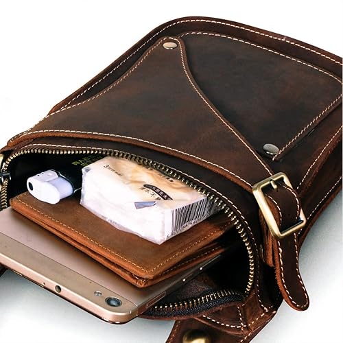 Miniatura 7 de Le'aokuu - Bolso de pierna para moto, de cuero genuino, para hombre, bolso tipo mensajero a la cintura), B9326