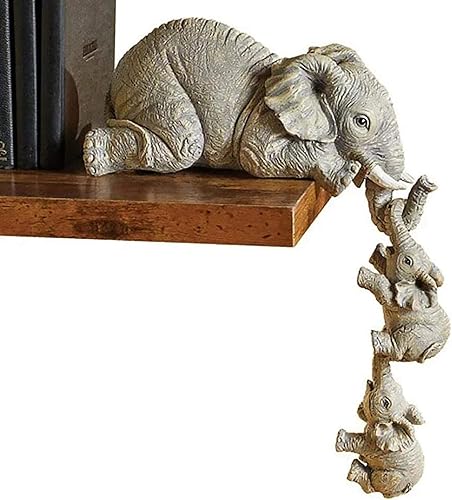 Linda estatua decorativa de elefante, para madre y dos bebés, figuras colgantes para mesa, colección pintada a mano, escultura de resina animal para