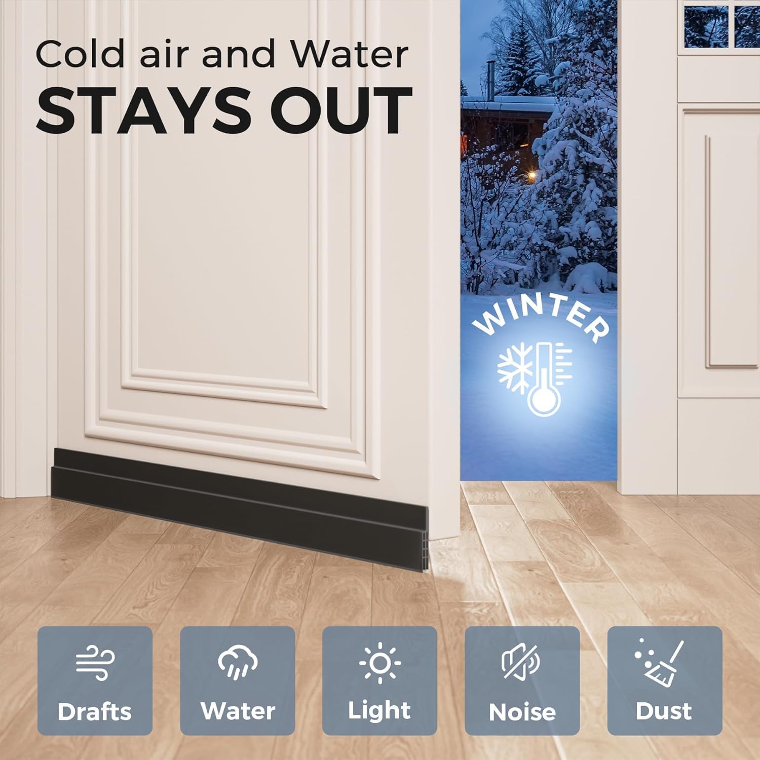 Gr?oth?eoRI Door Draft Stopper,2 Pack Under Door Draft Blocker, Door Sweep Weather Stripping for Doors, 39" Length, Black