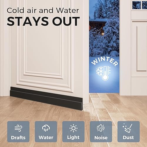 Miniatura 10 de GroTheory Paquete de 2 topes para puerta, bloqueador de corrientes de aire debajo de la puerta, burlete insonorizado para puertas, 2 pulgadas de Gris