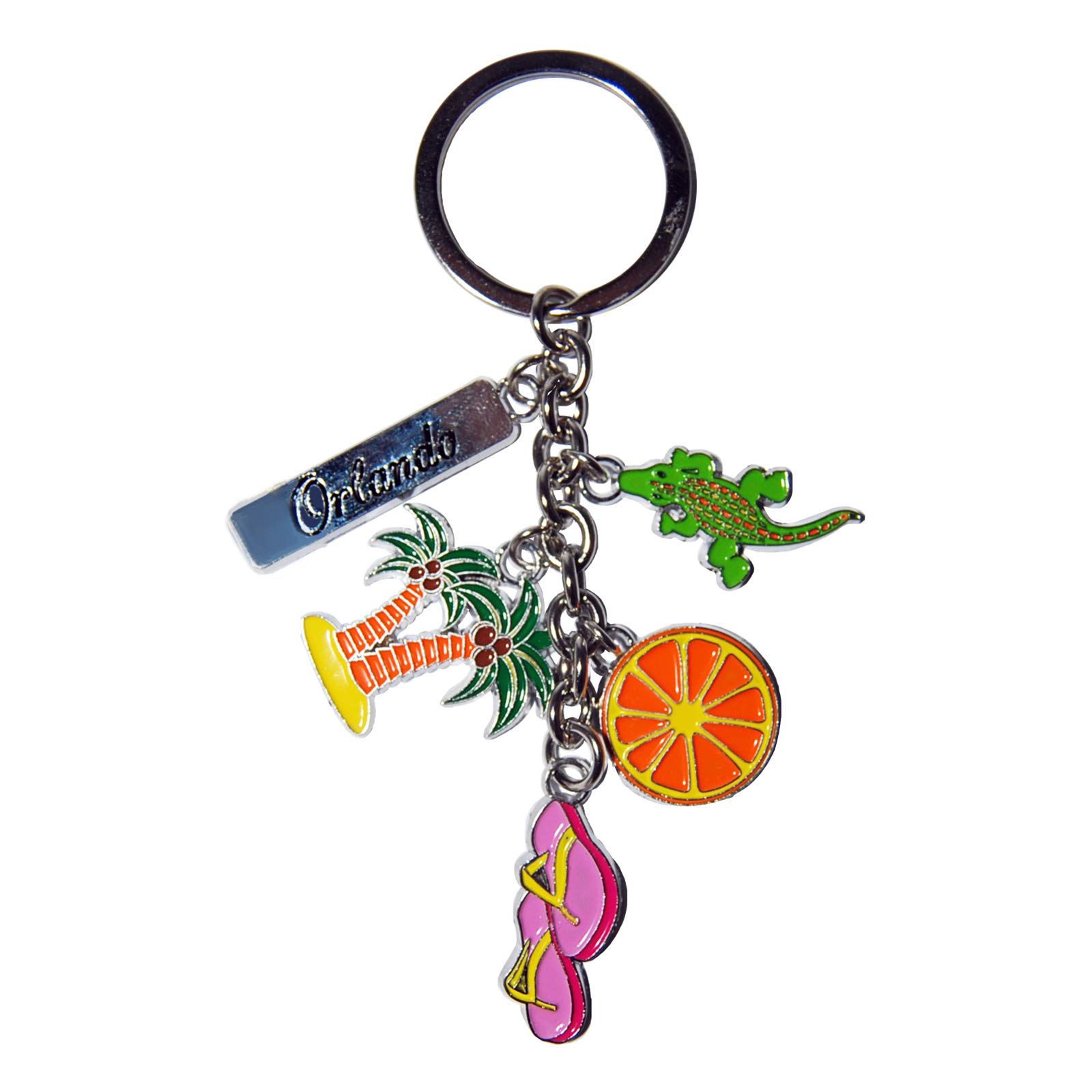 Orlando 5 Charm Souvenir Keychain Featuring Crocodile Orange Palm Tree Slippers