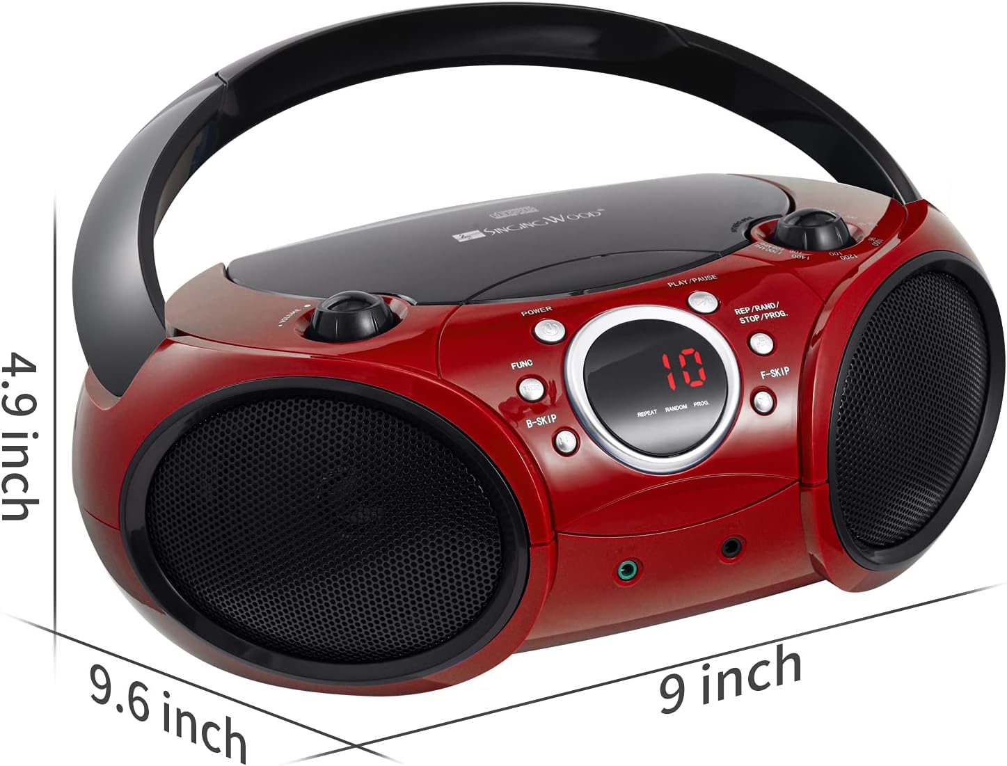Limited Discount SINGING WOOD 030B Portable CD Player Boombox with Bluetooth for Home AM FM Stereo Radio, Aux Line in, Headphone Jack, Supported AC or Battery Powered (Firemist Red)