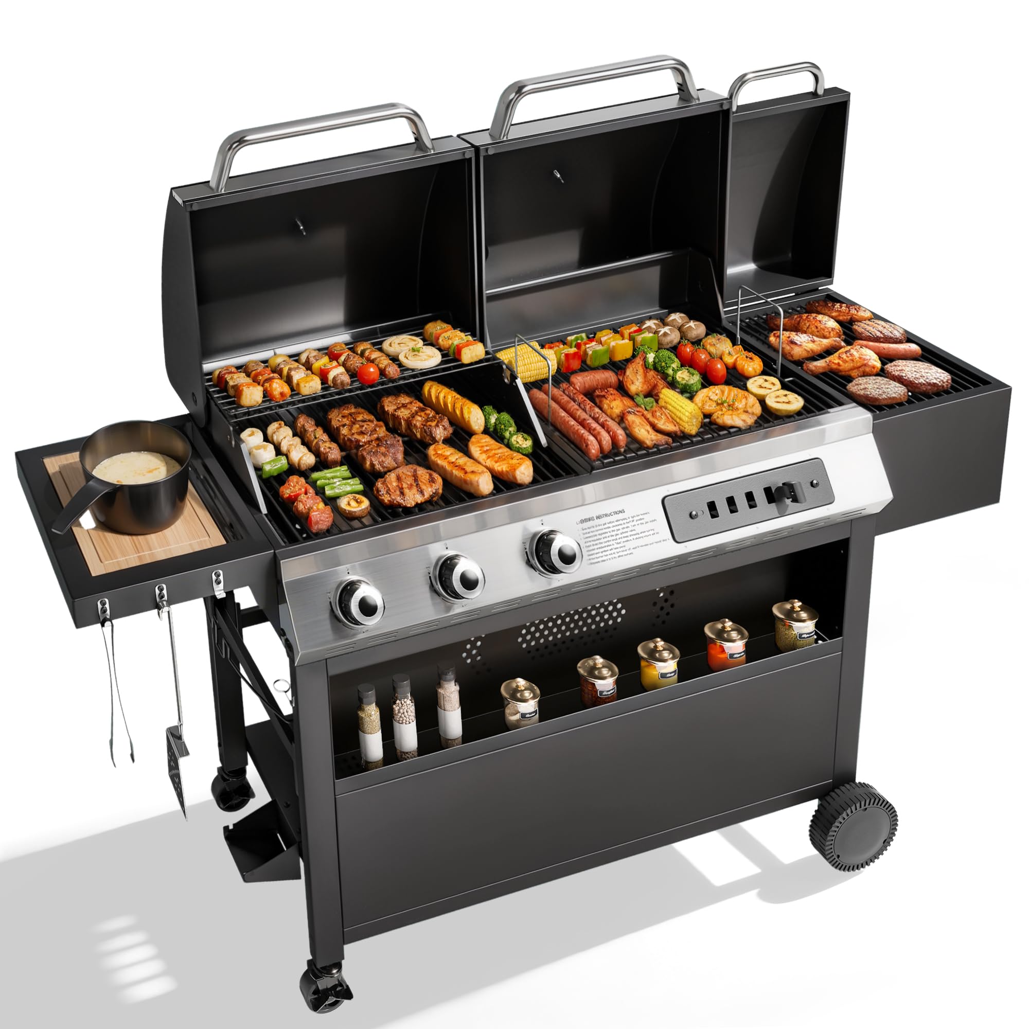 Amazon.com: MFSTUDIO Heavy Duty 3 Burner Gas and Charcoal Grill