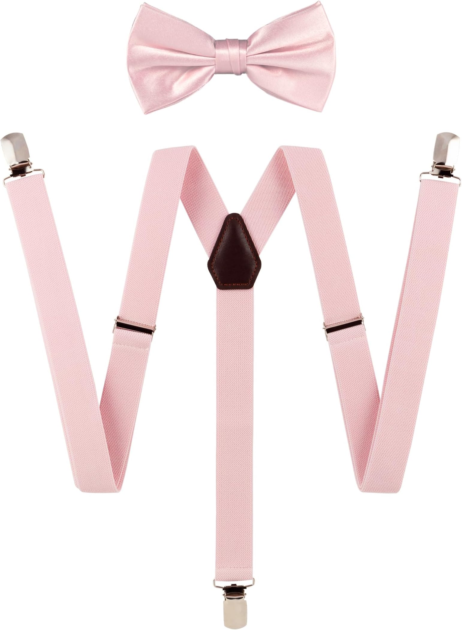 TIE G Solid Color Men's Suspender + Woven Bow Tie Set for Wedding : Vivid Color, Adjustable Brace, Strong Clip, Elastic Band