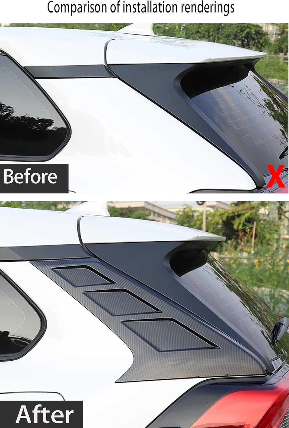 Car Accessories Fit for Toyota RAV4 2019-2022 2023 2024 2025 Rear Window C Pillar Side Wing Triangle Cover Trim (Carbon Fiber Style) ABS 2PCS