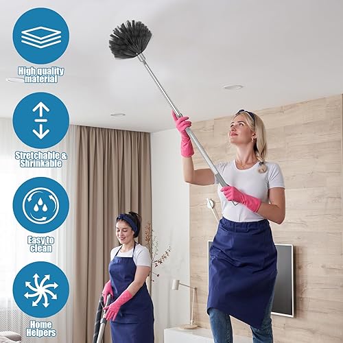 Miniatura 9 de 6 plumeros para limpieza, limpiador de polvo retráctil de microfibra con poste de extensión de 30 a 100 pulgadas, kit de plumero de plumas de mango