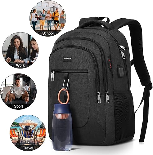 Miniatura 6 de YAMTION Mochila de 17 pulgadas para hombres y mujeres, mochila para laptop con USB para estudiantes universitarios, trabajo y negocios