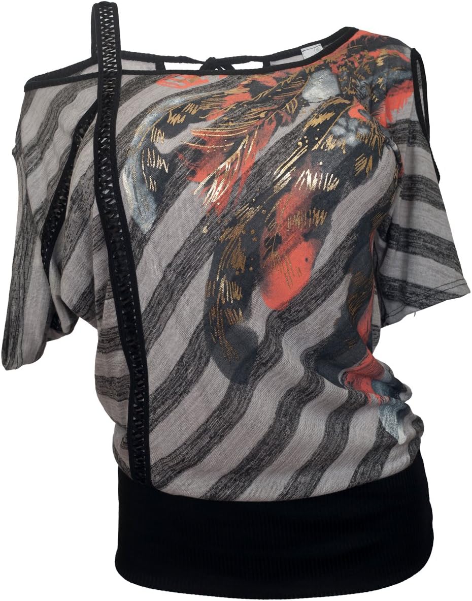 eVogues AppareleVogues Women's Designer Print Off Shoulder Top Black