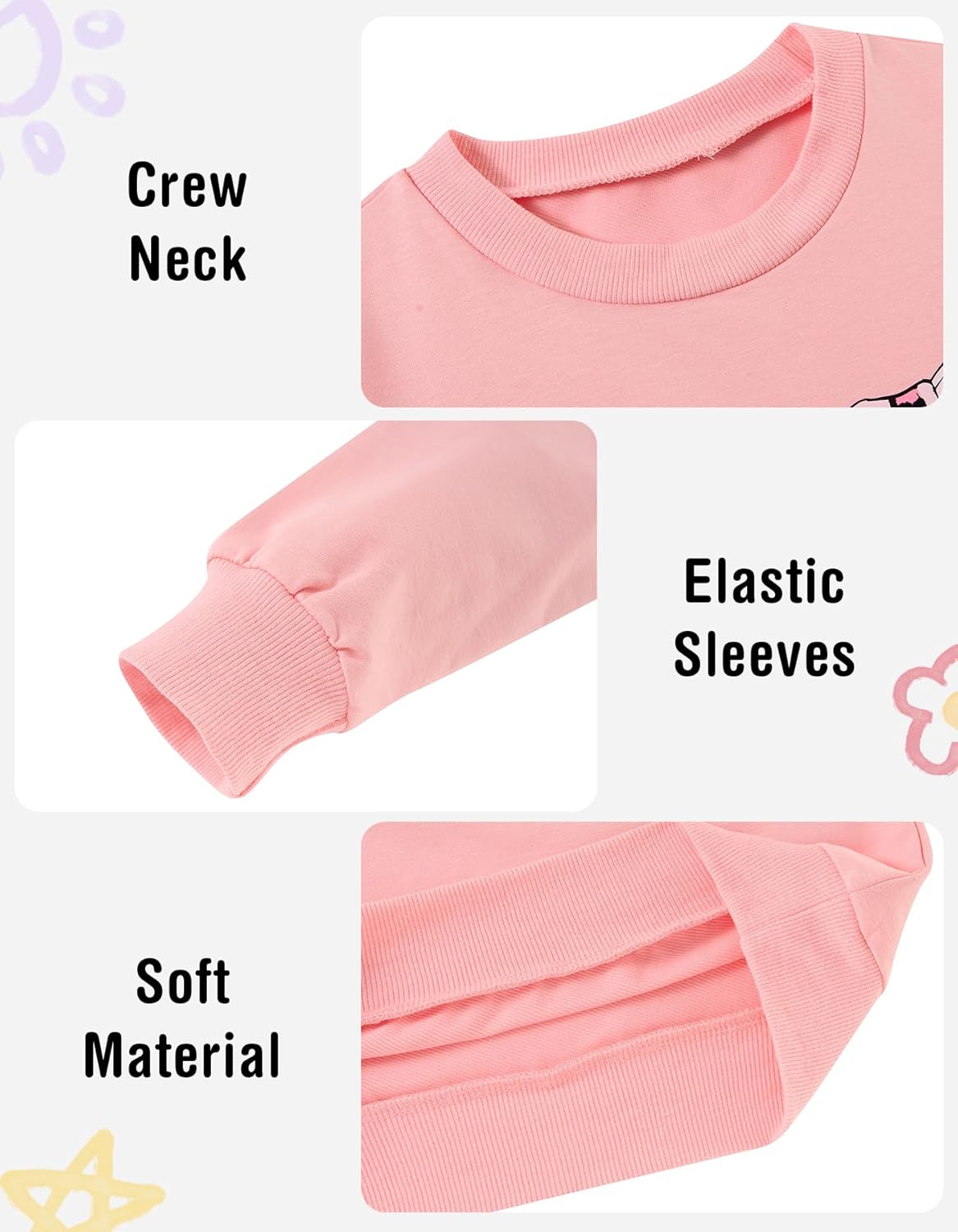 Girls Graphic Sweatshirts Crewneck Cute Cartoon Pullover Casual Long Sleeve Size 3-6Y Fall Winter Tops