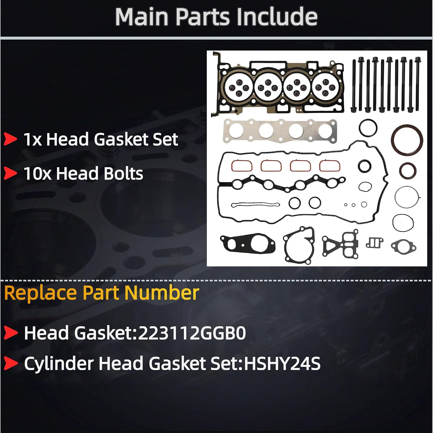 G4KJ 2.4 Engine Full Gasket kit With Head Bolt Fit For Hyundai Santa Fe Sonata Tucson Kia Optima Sorento 2.4L 2015-2020 HSHY24S 223112GGB0 ES724651