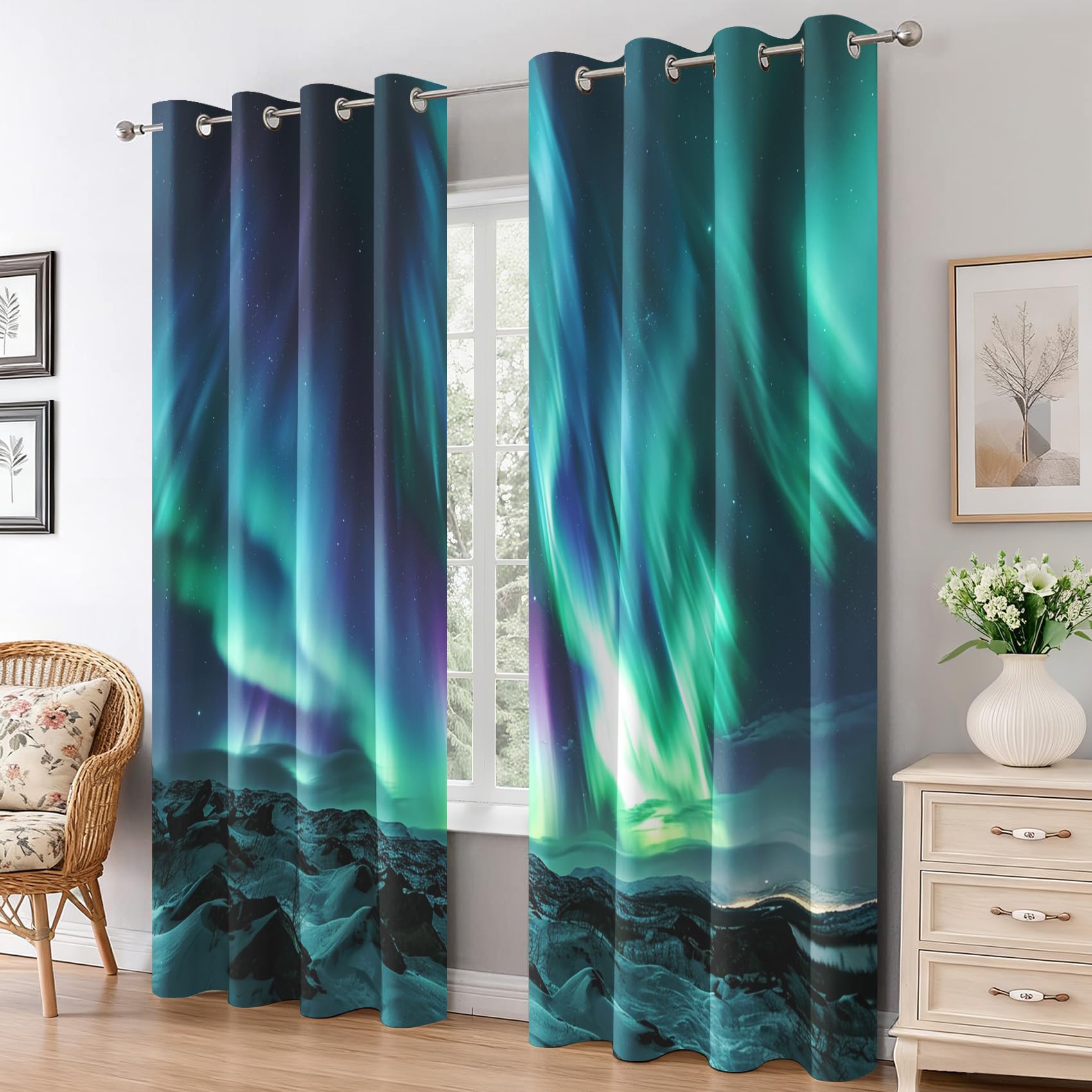 Rideau Occultant Aurore Boréale Motif Draperies Fenêtre K272