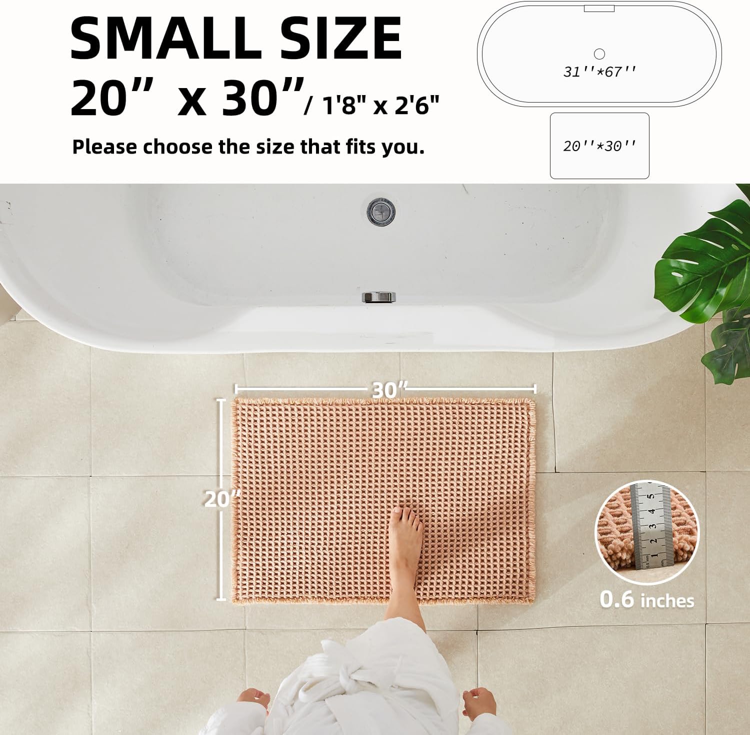 tyuu waffle bath mat, boho bathroom rugs non slip washable super absorbent quick dry bath mat farmhouse bathroom decor, 30"x20" light peach light peach 1'8" x 2'6" (rectangular)