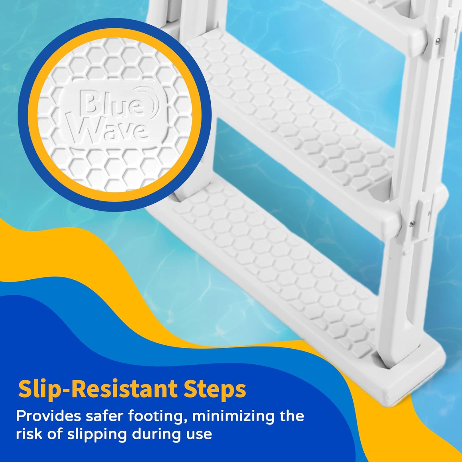 Blue Wave A Frame Flip Up Ladder for 48 to 54-in Deep Above Ground Pools – No Deck Required - Weather-Resistant Resin with Non-Skid Treads & Anti-Entrapment Design - Easy Setup, 225-lb Capacity
