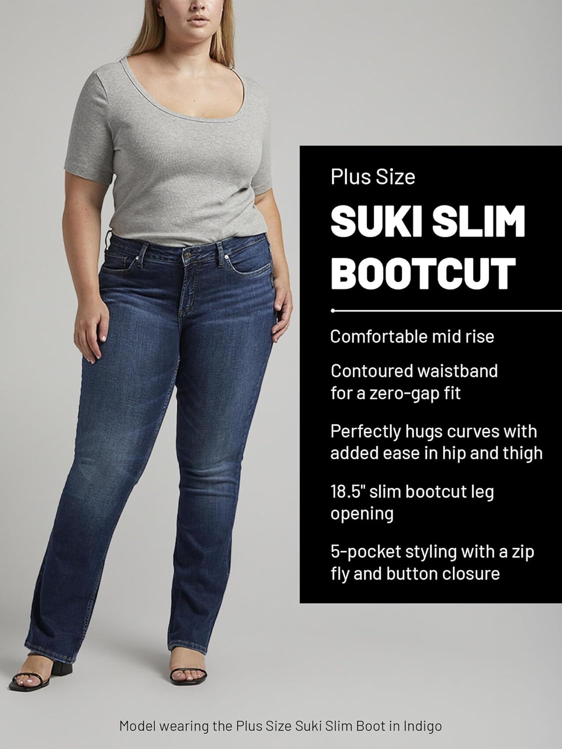 Silver Jeans Co. Women’s Suki Mid Rise Curvy Fit Slim Bootcut Jeans