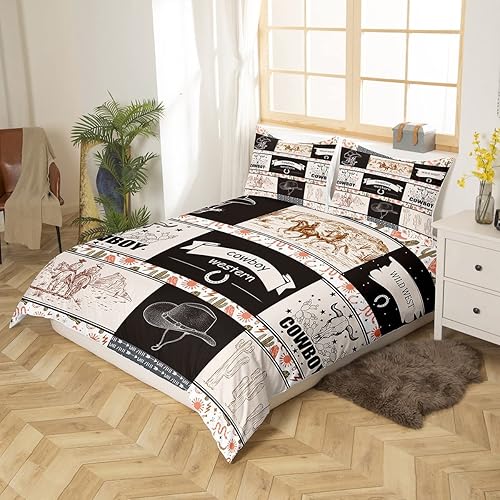 Miniatura 2 de Juego de funda de edredón de vaquero occidental, tamaño Queen, juego de ropa de cama con temática del salvaje oeste, decoración de caballo galopante