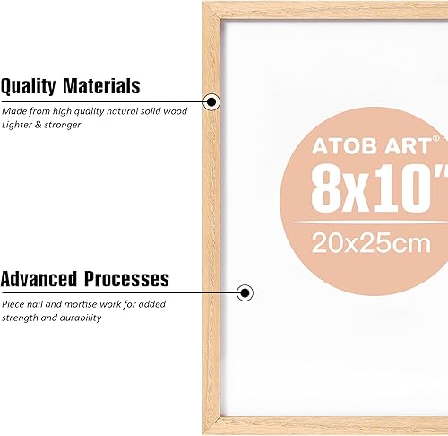 Miniatura 4 de ATOBART Marco de fotos de madera natural de roble de 8 x 10 pulgadas, paquete de 3 marcos de fotos de cristal real para colgar en la pared y la mesa