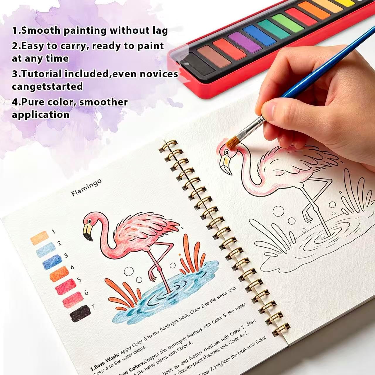 2-Pack Watercolor Workbook,Watercolor Coloring Book Set,12-Color Paint Set with Brush,Beginner-Friendly Watercolor Workbooks for Adults,Perfect for Gifting to Spark Creativity & Joy for Adults
