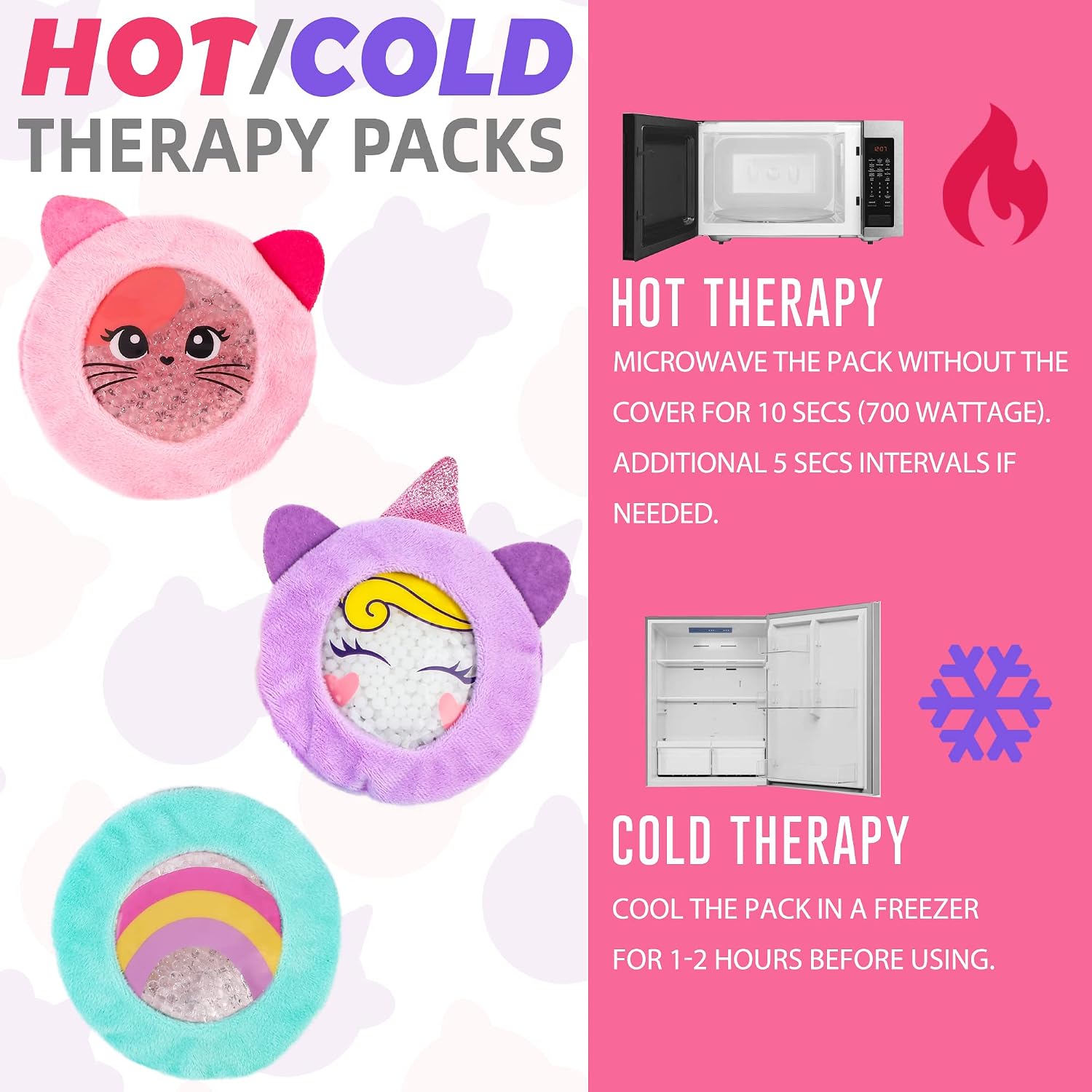 LotFancy Kids Ice Packs for Boo Boos, 3 Pack, Reusable Hot Cold Packs with Cute Plush Sleeves, Small Round Gel Pads for Injuries, Headache, Fever, Wisdom Teeth, Pain Relief, 4.75”