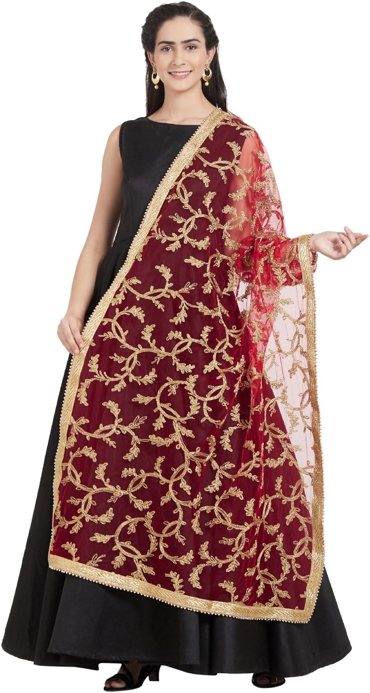 DUPATTA BAZAAR Woman's Gold Embroidered Net Dupatta