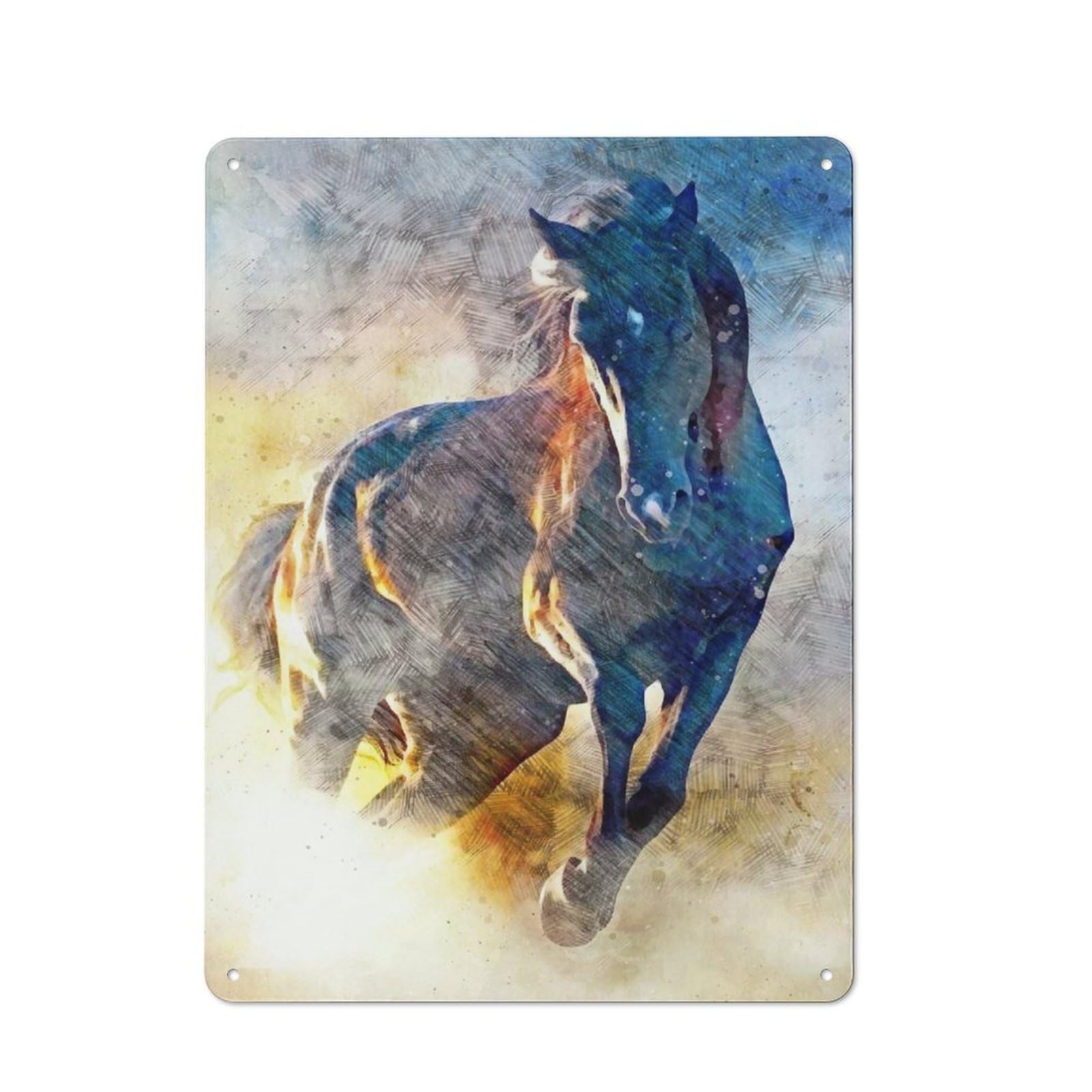 Junmoney Style-20 Horse Watercolor Modern Retro Metal Wall Decor 40X30cm, Metal Wall Sign For Loft, Studio, Office Or Creative Room
