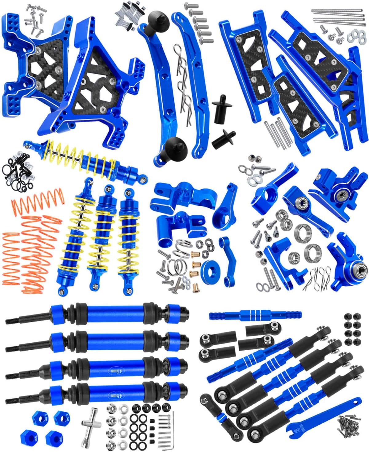Upgrades Part for 1/10 Slash 4x4 VXL,Alloy Suspension Arm,Shock Absorber,Caster Block,Steering Blocks,Stub Axle Carriers,Steering Bellcranks,Shock Tower,Body Mounts,Drive Shaft,Links,Navy Blue